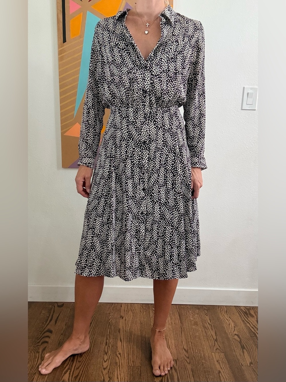 Who What Wear Black and White Printed Midi Shirt Dress